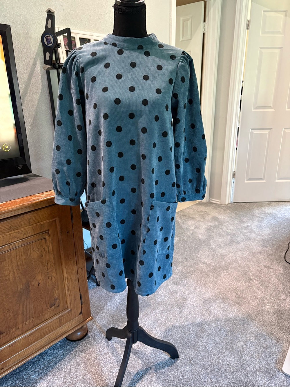 Zara Teal Blue Polka Dot Mini Dress